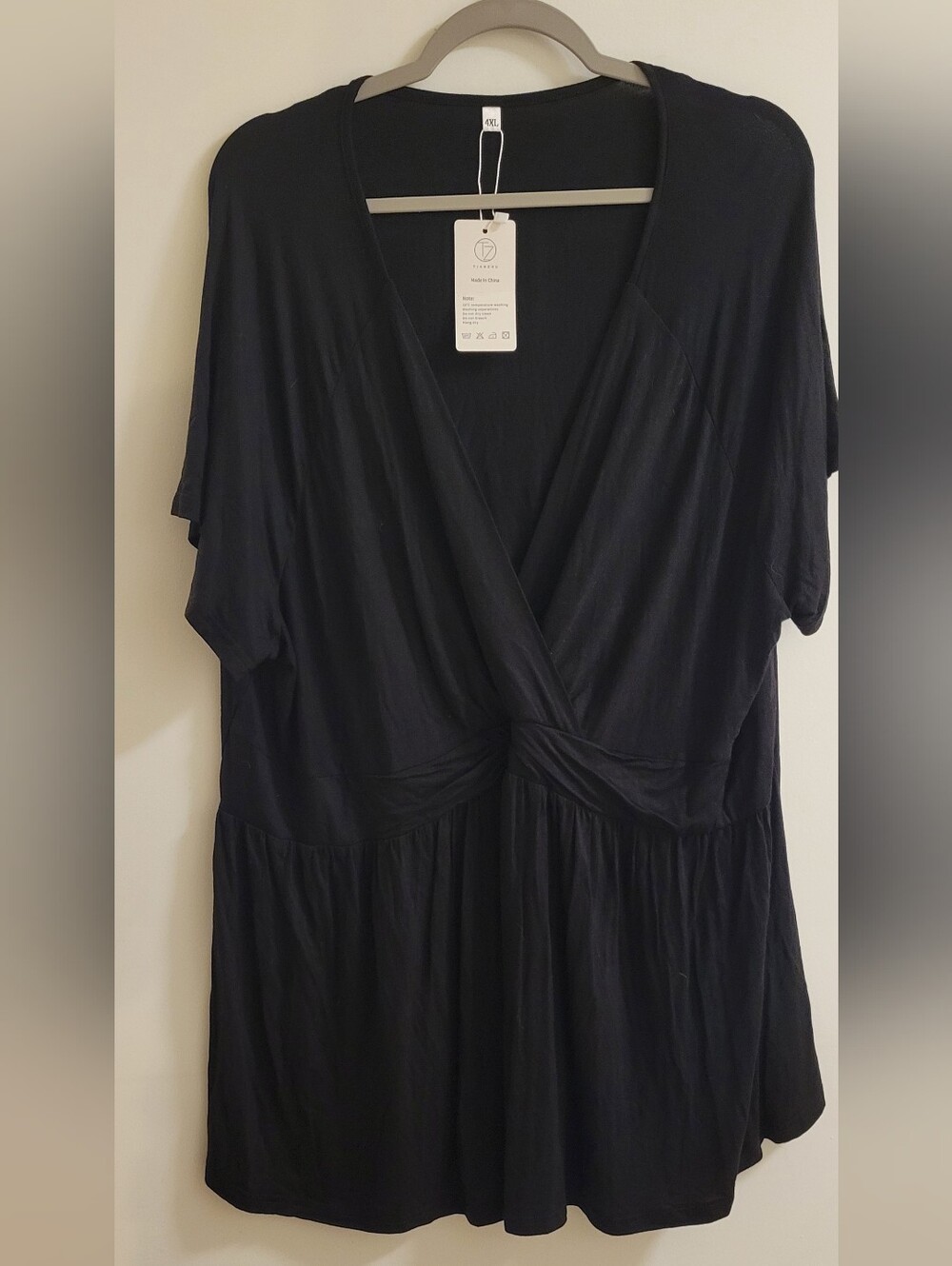 WOMEN Black Wrap-Front Short Sleeve Top 4XL
